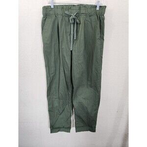 LOFT Women M Green Cotton Paperbag Waist Pants Drawstring Pull On Casual Ankle